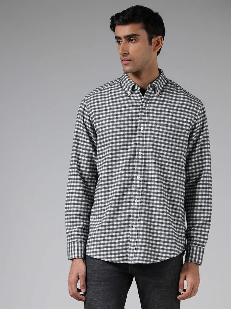 WES Casuals Off White Checked Cotton Relaxed-Fit Shirt