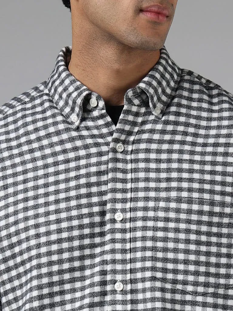 WES Casuals Off White Checked Cotton Relaxed-Fit Shirt