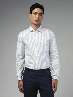 WES Formals Striped White Cotton Relaxed-Fit Shirt