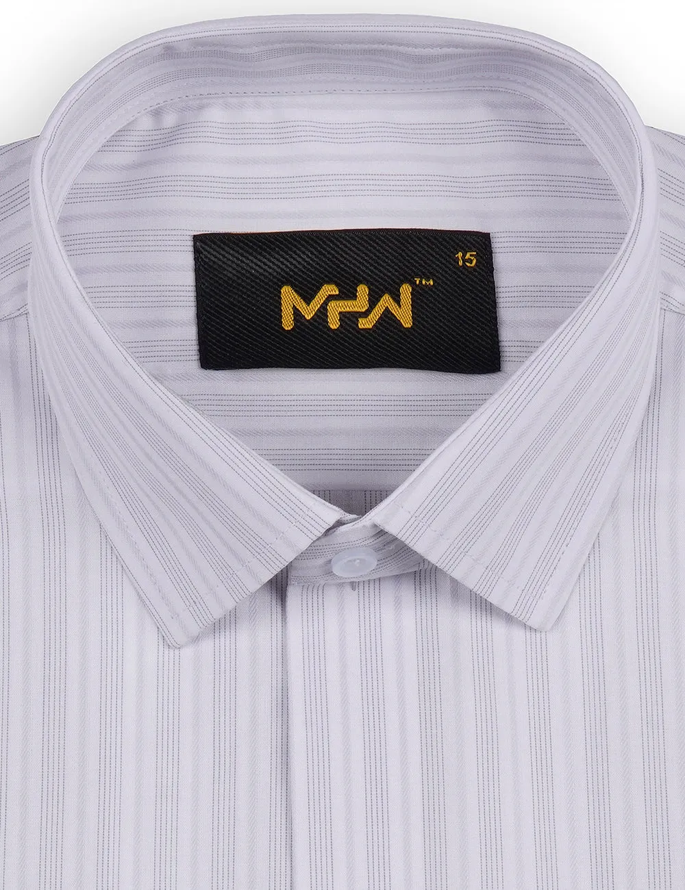 White Dress Shirt with Grey Lining for Men