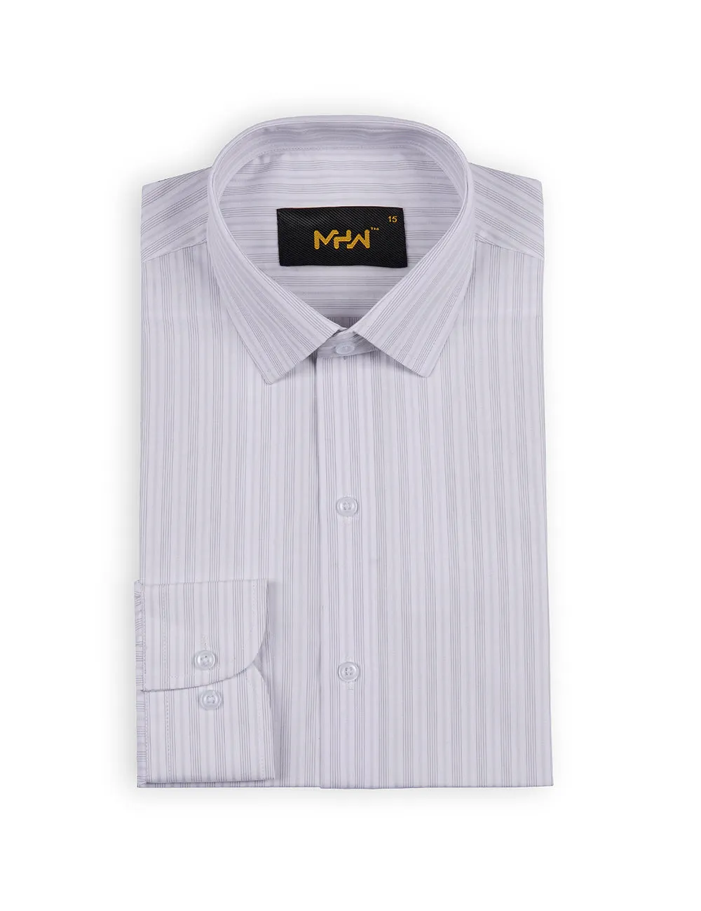 White Dress Shirt with Grey Lining for Men