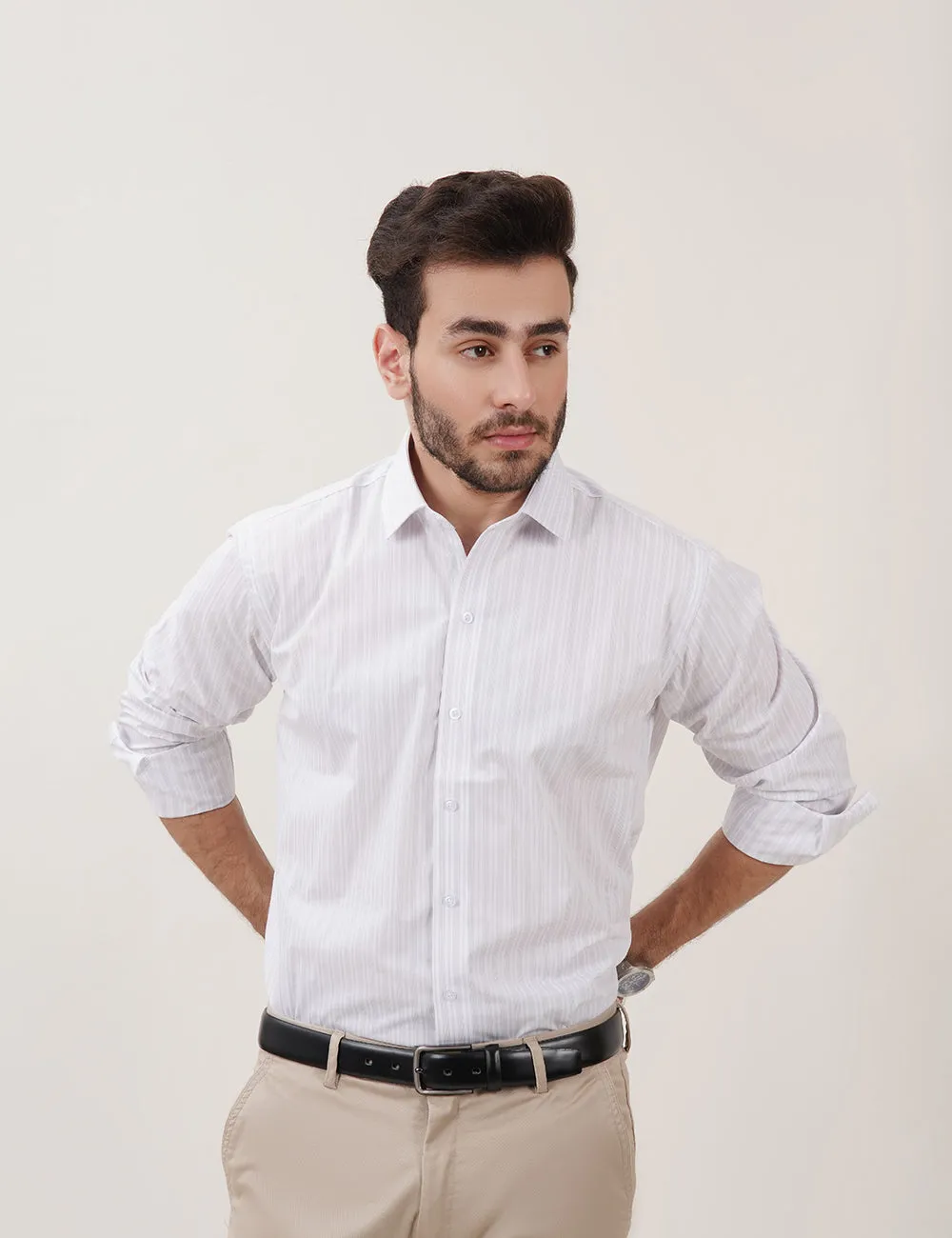 White Dress Shirt with Grey Lining for Men