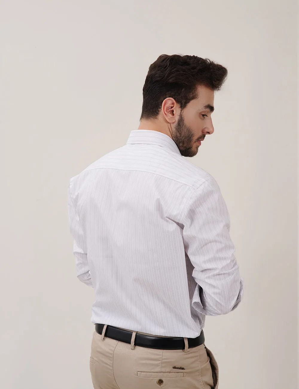 White Dress Shirt with Grey Lining for Men