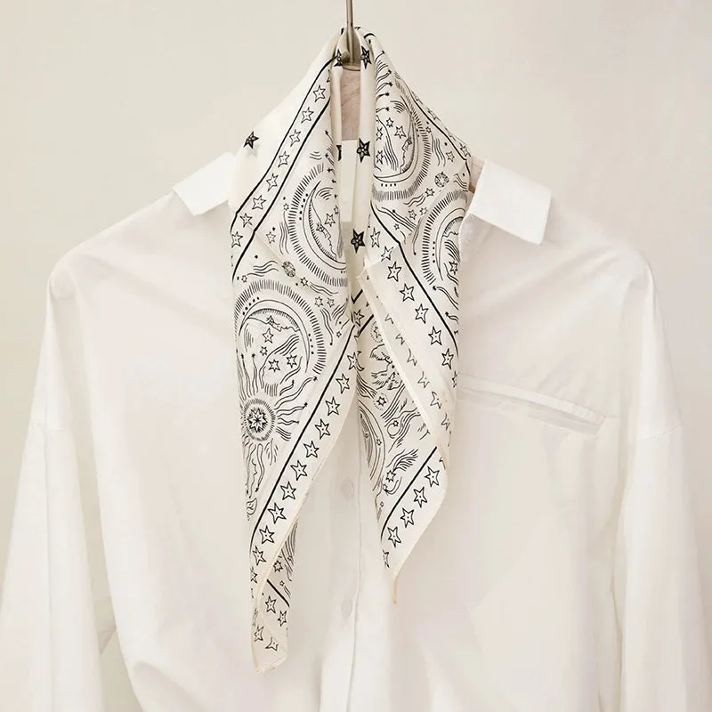 White Totem Silk Scarf & Mulberry Silk Small Square Scarf for Shirts and T-Shirts