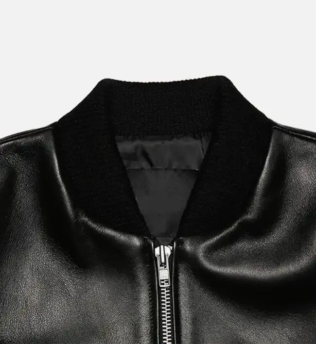 Women's Minimal Black Leather Jumper Jacket