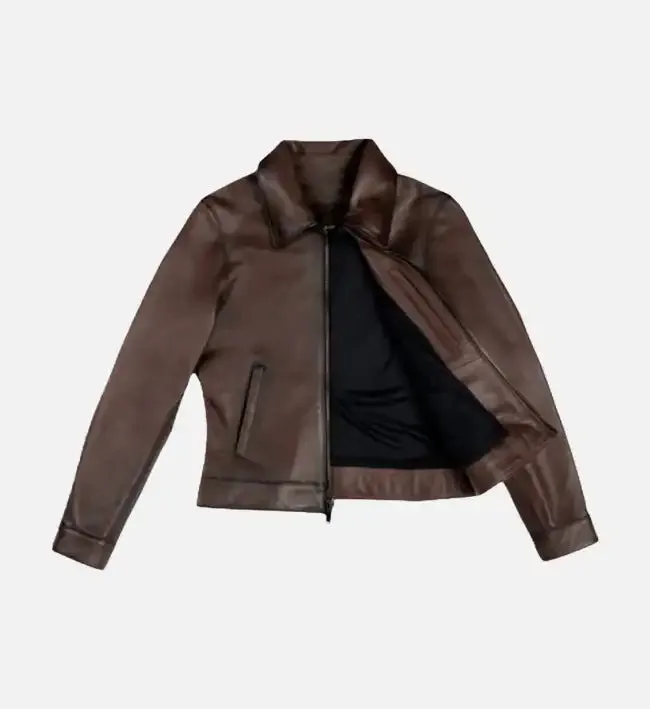 Women's Old English Brown Leather Jacket