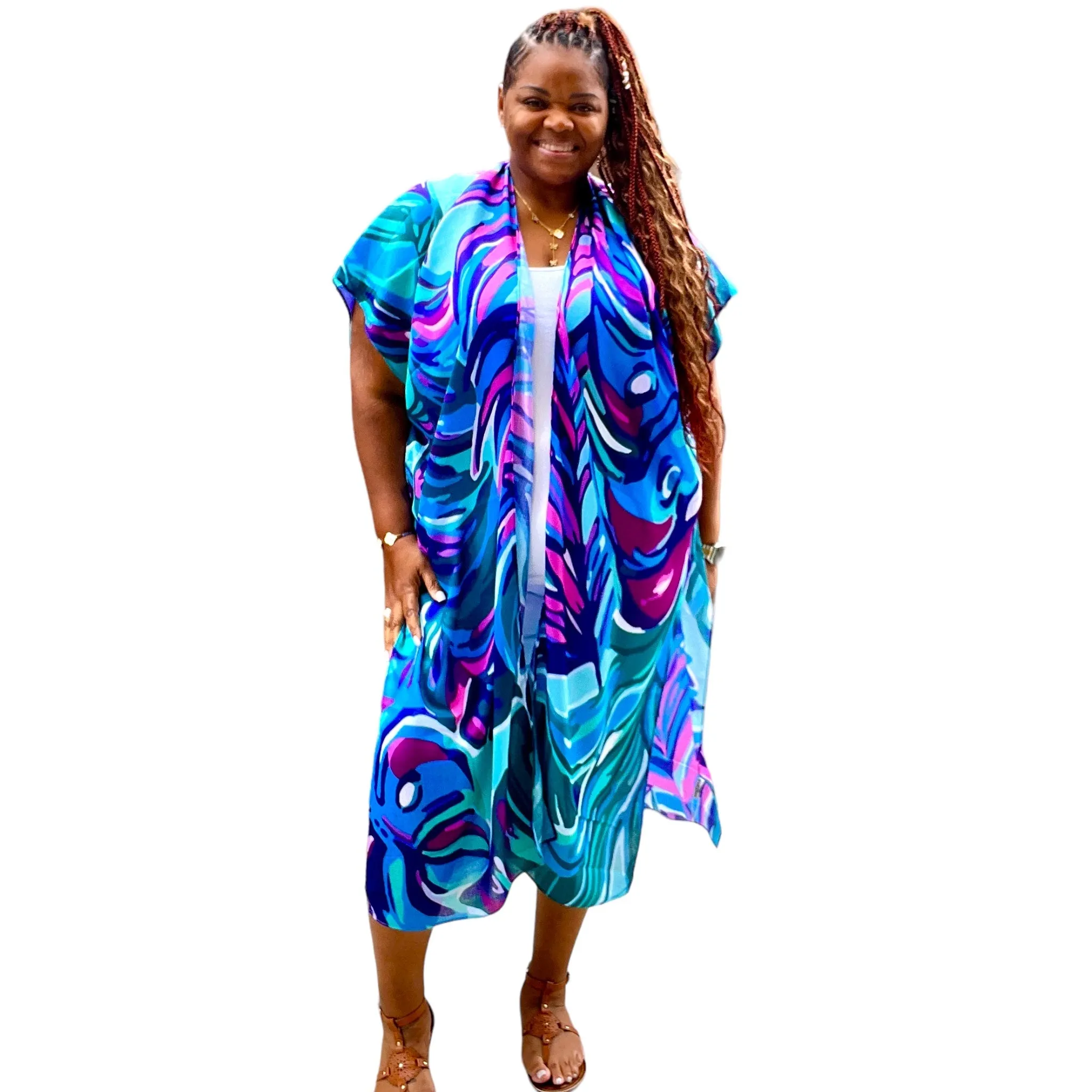 Women's Vibrant Shades of Purple and Blue Kimono